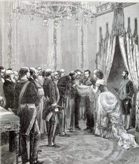 Reign of Alphonse XII, birth of the Infanta Maria de las Mercedes, presentation at the palace, en?