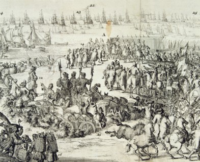 Landing of William III in England, engraving.