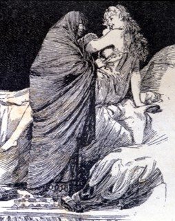 'La Celestina wakes Melibea', engraving in 'La Celestina' by Fernando de Rojas, published in 1883.