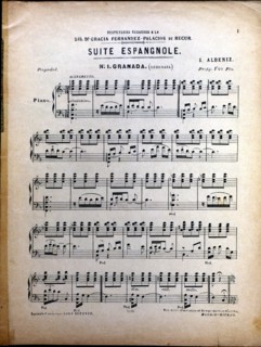 Page of the score 'Spanish Suite nº. 1 Granada' by Isaac Albéniz.