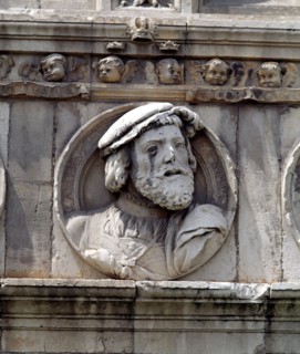 Medallion in stone on the facade of the old Hospital of San Marcos representing King Charles I of?