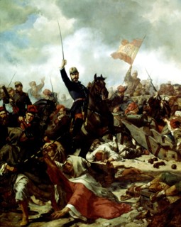 General Prim followed by Catalan volunteers and the battalion of Alba de Tormes, through the tren?