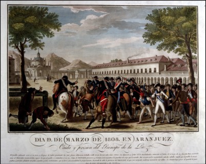Mutiny of Aranjuez, fall and imprisonment of Manuel Godoy, Prince of Peace, March 19, 1808.