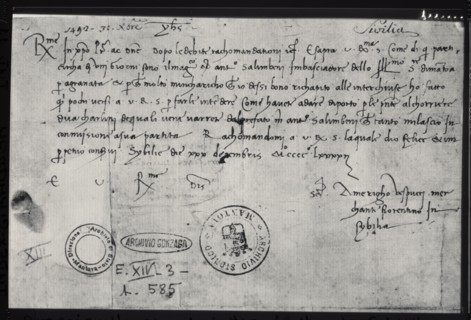 Autograph letter of Amerigo Vespucci written on 30th December 1492 in Seville to the Ducal Commis?
