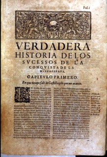 Front page of the book 'Historia verdadera de la conquista de la Nueva España' (True story of the?