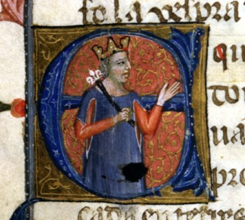 An illuminated initial in a page of the Chronicle of James I or 'Llibre dels feyts del Rey en Jac?