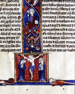 Biblia Sacra (Vetus et novum testament), end of a chapter with miniatures of a Pantocrator and a ?