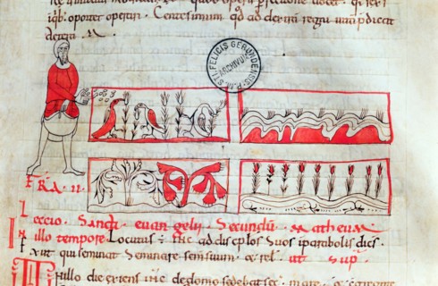 Farmer in sowing time. Miniature from 'Homilías de Beda', codex from the second half of the 11th ?