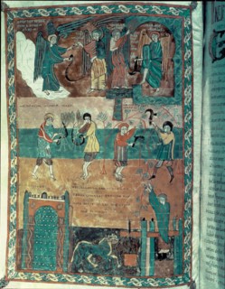 The harvest time and the grape harvest, Miniature in the 'Beatus of Valcavado (S. Beati of Lieban?