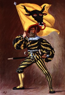Flag bearer from the canton of Uri, c. 1510. Color engraving from 1943, published by Editions Fra?