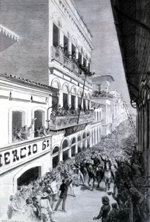 Revolution, 1889, the heads of the movement at Rio de Janeiro leading the Republic troops, engrav?