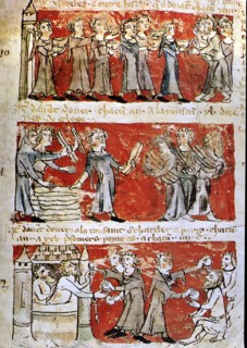 Scene of daily life at the College Hubaut of Paris (Sorbonne), 14th century miniature.