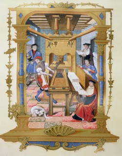 Printing in a miniature in 'Recueils des Chants Royaux' 15th century.