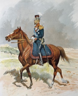 Nicholas II (1868-1918), Russian Czar, in the uniform of Lancers, 1901. Engraving in 'La Ilustrac?