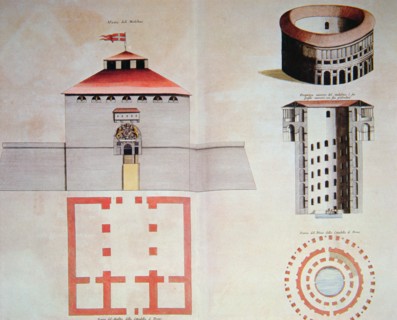 Drawing of the tower and the moat of the citadel of Turin, 1664.