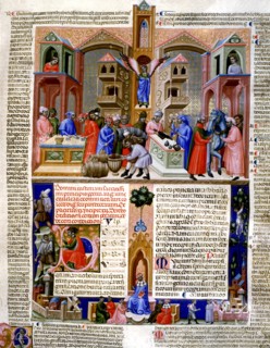 Market of the merchants, Miniature in the 'Codice Justiniano Institutiones Feodorum et Alia', ill?
