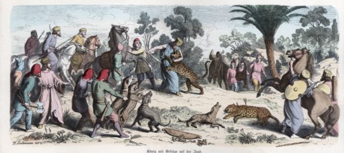 Ancient History. Persia. The Persian king and his entourage on a leopards hunting. German engravi?