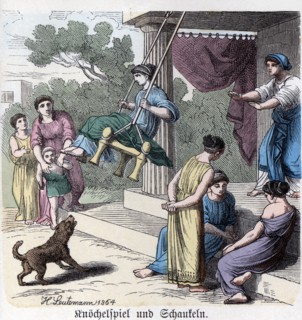 Ancient History. Greece. Greek domestic Games. German engraving, 1865.