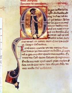 Miniature in which Bernat Ventadorn appears, 1125 - 1195, Provençal troubadour.