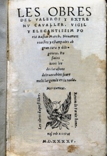 Cover of the third edition of the works by Ausias March (1397? -1459), Printed in Barcelona in 15?