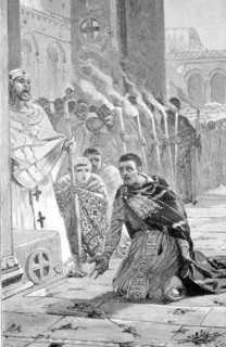 Theodosius I 'the Great', Flavio (34 -395), Roman emperor, doing penance as an Orthodox Christian.
