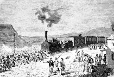 Railway line from Ciudad Real to Badajoz inaugurated in 1852, train stopped by a locust invasion ?