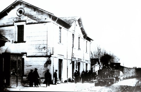 Amer station, the narrow track railway line from Olot to Girona, 1910.