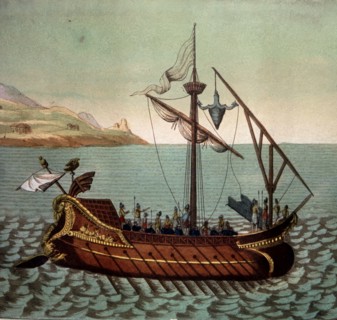 Reconstruction of a Roman ship 'El Corvo di Duillio', from customs and manners of the people, Fer?