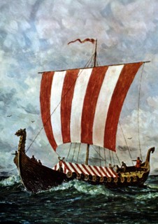 Viking ship, pictorial reconstruction.