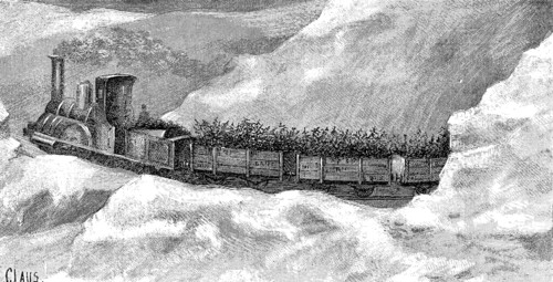 Transportation of fir trees by railway for Christmas celebrations in the region of Thuringia, eng?