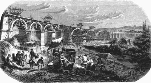 Railway line from Paris to Mulhouse, construction of the Nogent viaduct over the Marne river in M?