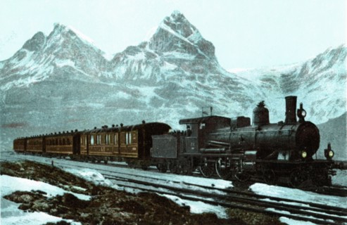 Swiss steam train through the Gotthard, 1910.