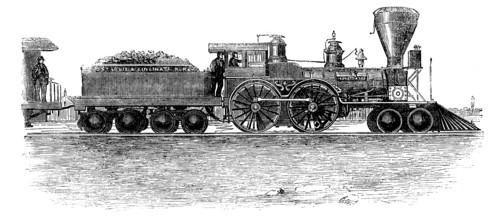 Train machine in the line from Ohio to Mississippi, engraving, 1858.