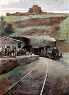 Landscapes of Seville, Panaderos train station, drawing by Garcia y Rodriguez, 1903.