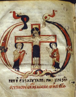 Crucifixion. Miniature in the 'Missale parvum', manuscript on parchment, c. 1075 - 1100.