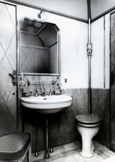 Toilet cabin in an Italian wagon train, 1950.
