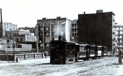 Steam Tram from Barcelona to Sarria, circulating by Balmes Street junction with Aragon Street, 1890.