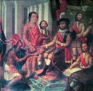 Hernán Cortés, Marques del Valle de Oaxaca representing Spain at the Indians in the conquest of A?
