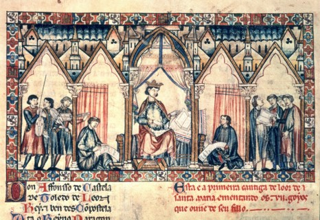 Alfonso X 'The Sage' (1221-1284), king of Castile and Leon,miniada page of his work 'The Cantigas?