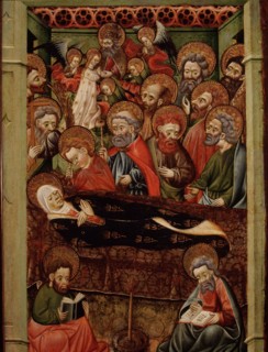 Saint Mary (Virgin Mary), daughter of St. Joachim and St. Anne and mother of Jesus Christ. 'Death?