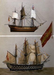 Vessels 'Rayo' and 'Santa Ana' with the insignia flag of Admiral Gravina, who took part in the Ba?