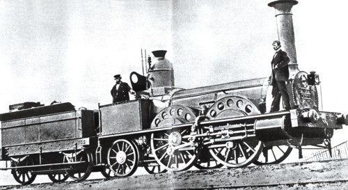 One of the first railway machines, manufactured in Britain, had a speed of 55 kilometers per hour.