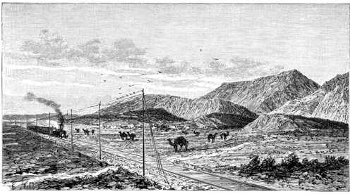 Overview Trans-Caspian railroad near the Kopet - Dagh Mounts, engraving, 1895.