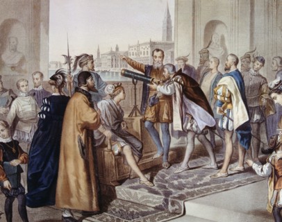 Galileo Galilei (1564 - 1642), Italian astronomer and physicist showing his invention of the tele?