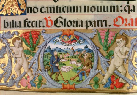 Shepherding scene with the castle at background, border of the rich Missal of Cardinal Cisneros.