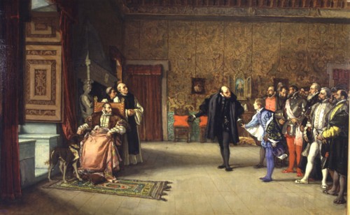 Presentation of D. John of Austria to the Emperor Charles V at Yuste, oil of 1869.