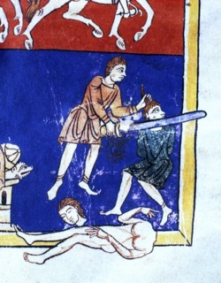 Man decapitating the enemy', detail of the scene 'The Siege of Jerusalem (c.597 b.C) by the troop?