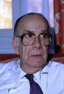 Camilo Jose Cela (1916-2002), Spanish writer and Nobel Prize of Literature, portrait, 1989.