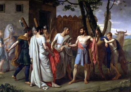 Cincinnatus leaving the plough to make laws in Rome', Lucius Quintus Cincinnatus, Roman dictator,?