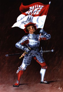 Flag bearer from the canton of Unterwald, c. 1510. Color engraving from 1943, published by Editio?